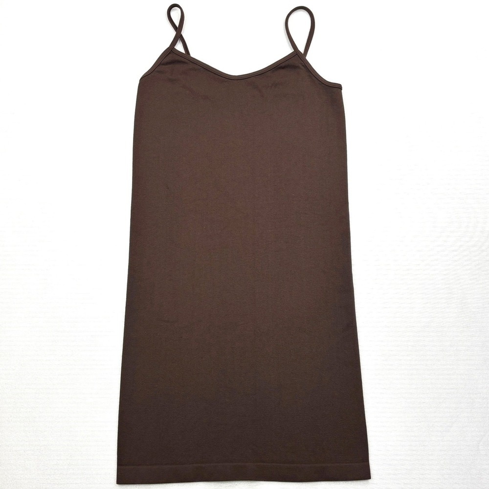 See You Monday Cami Womens Brown Seamless Longline Camisole Spaghetti Strap Top